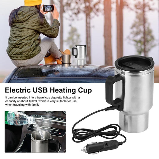 Stainless Steel Vehicle Heating Cup Electric Heating Car Kettle Camping Travel Kettle Water Coffee Milk Thermal Mug