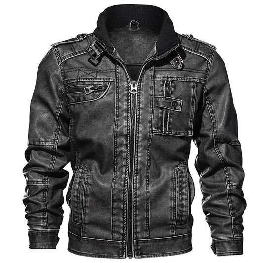 Men PU Leather Jacket Casual Thick Motorcycle Leather Jacket Winter Windproof Coat