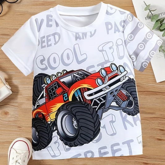 Fashion Children's Short-sleeved Cartoon Car Printing