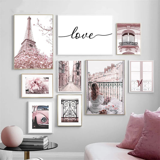 Trendy Peony Eiffel Tower Wall Art Poster Canvas Painting Decoration